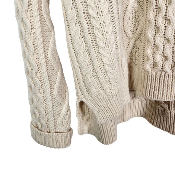 OUTERKNOWN Sweater Mens Large Cream Fisherman Cable Knit Merino Wool Cotton - Picture 3 of 9